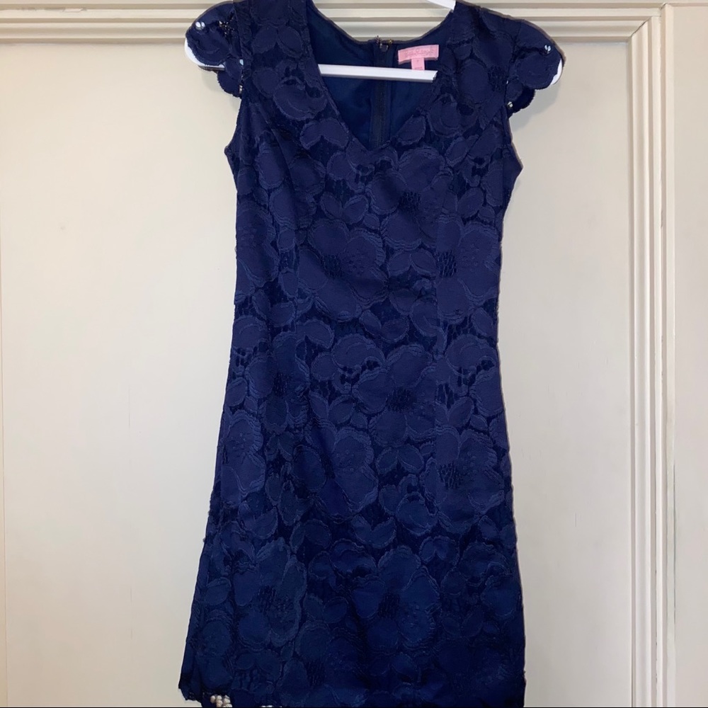 Lilly Pulitzer Dixie Sheath true Navy Lace Dress - Picture 4 of 6